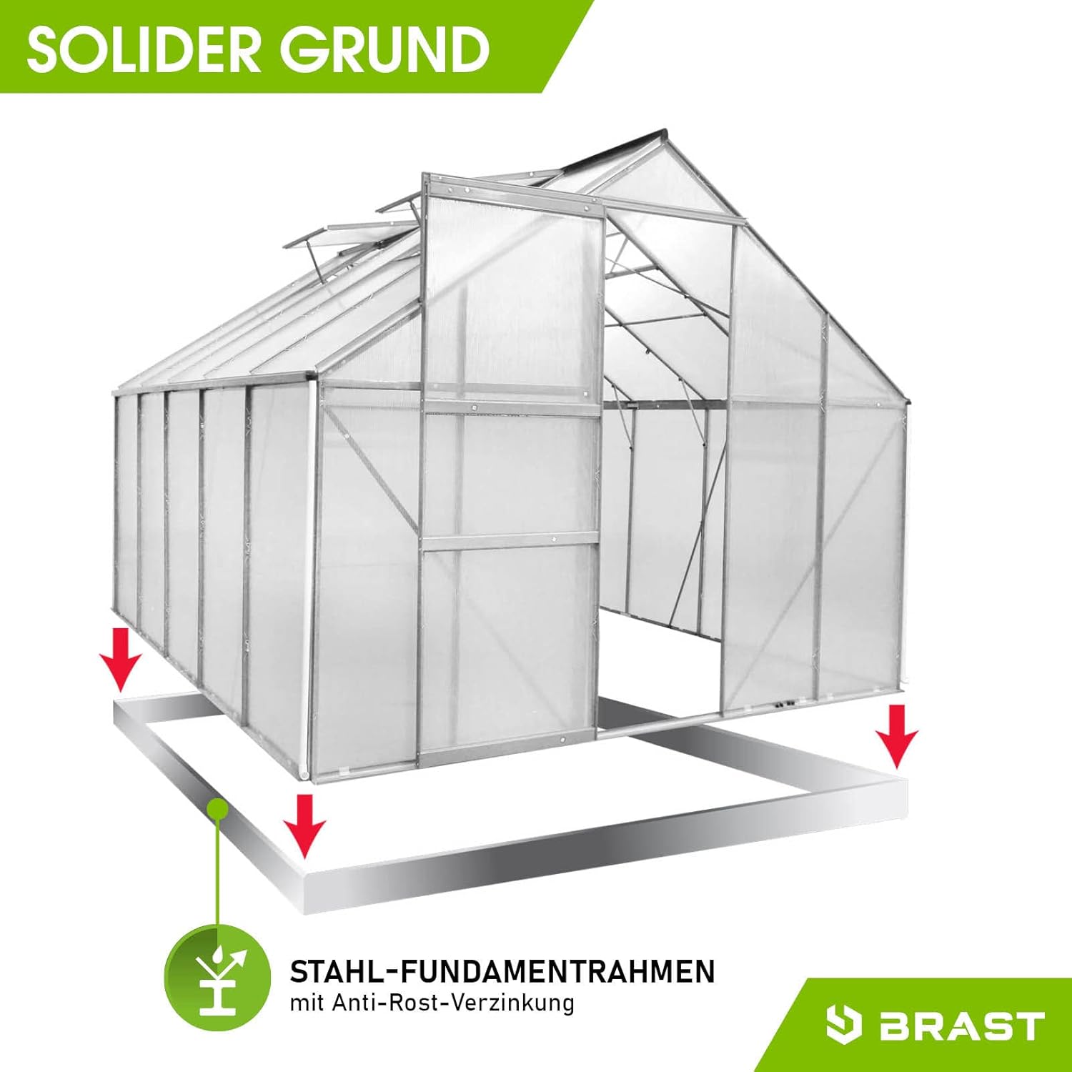 RAST Aluminium Greenhouse with Base 310 x 250 x 205 cm, TÜV Tested, 6 mm Hollow Chamber Panels, Rustproof/Weatherproof/Temperature-Resistant