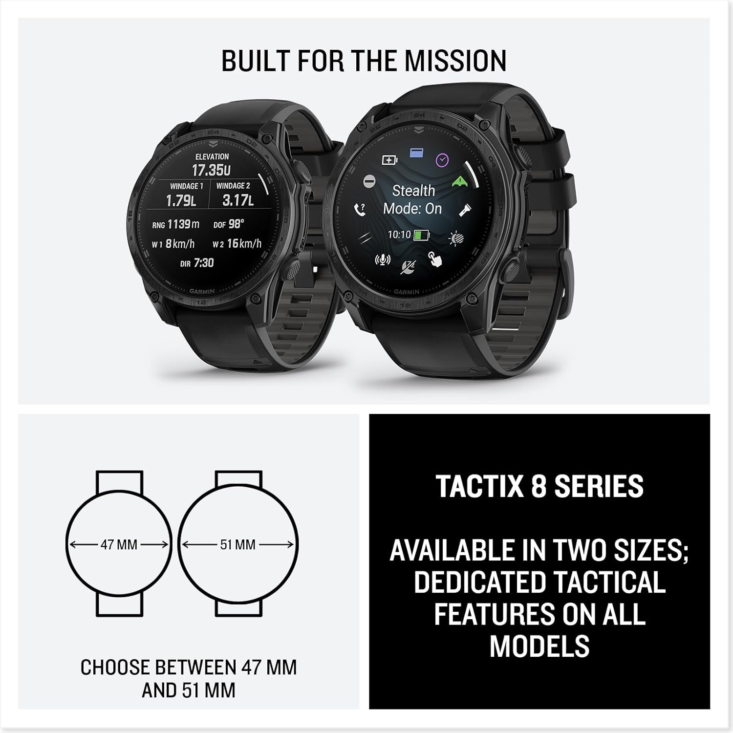 Garmin tactix® 8 51mm, Solar Charged Display, Elite, Premium Tactical GPS Smartwatch, Includes Applied Ballistics Elite™ Solver, Titanium Bezel, Sapphire Lens, 40-Meter Dive Rating