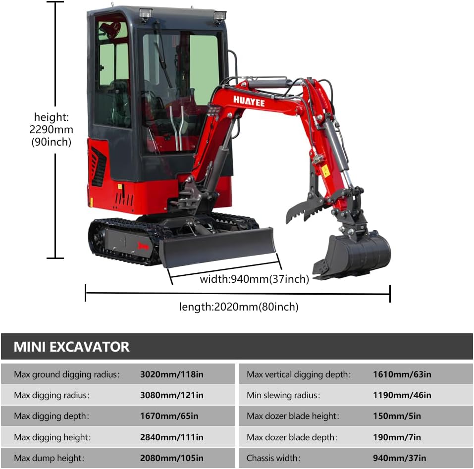 1.4T Mini Excavator with Cab, 13.5HP B&S Engine, Pilot Controls for Construction Landscaping, Includes Mechanical Thumb & Quick Coupler, Side Swing Booml, Includes delivery & unloading services
