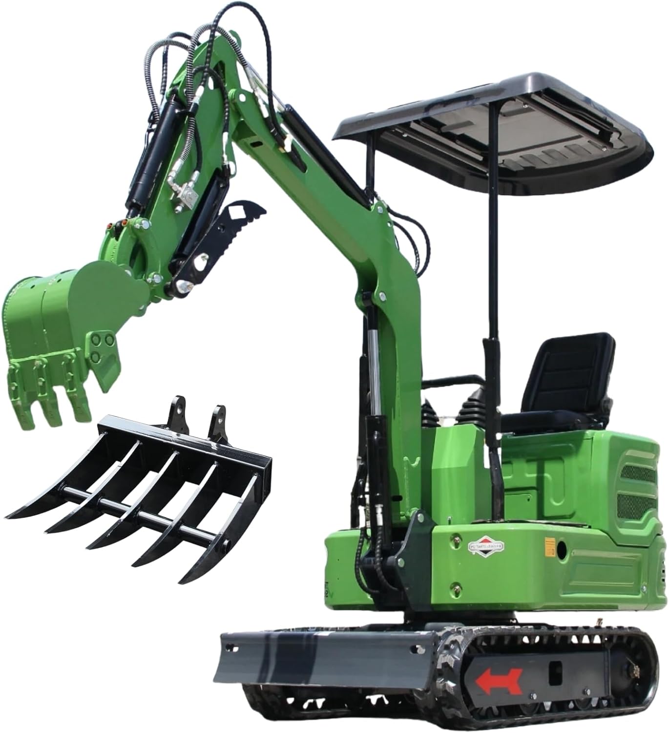Domestic Gasoline Mini Excavator for Fathers Day, 1.2 Tons Crawler Digger with 13.5 HP B&S Engine, Hydraulic Thumb Clamp and Buckets, Work for Farm,Garden,Park,Construction Landscaping (Green1)
