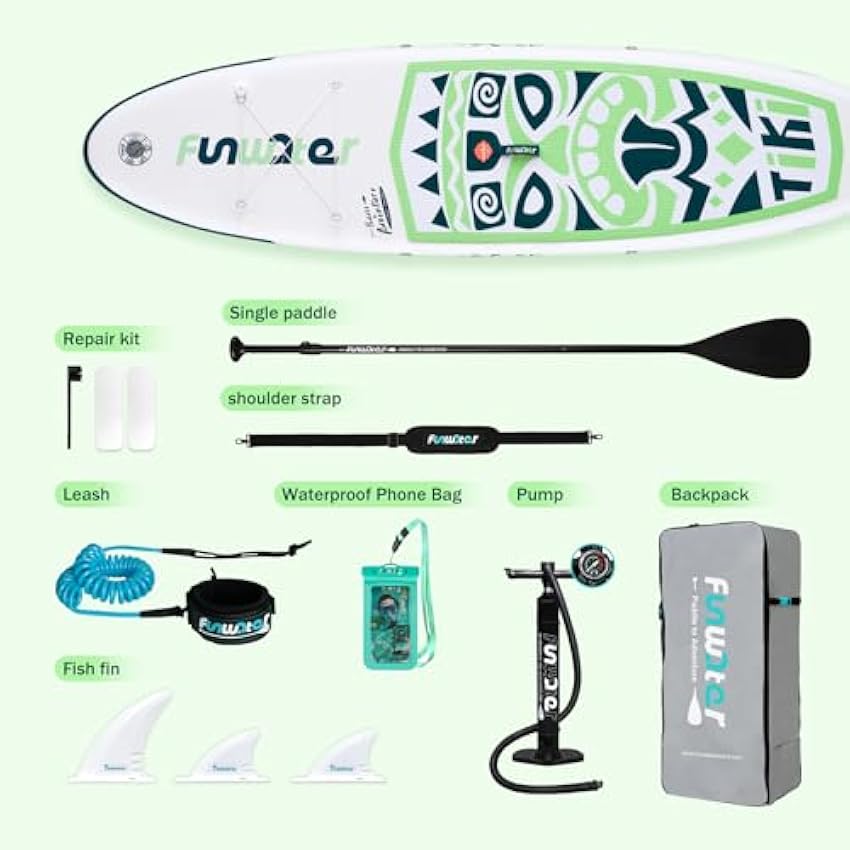 FunWater Inflatable Stand Up Paddle Board with Premium SUP Paddleboard Accessories, Wide Stable Anti-Slip EVA Deck, Paddle Boards for Adults & Youth of All Skill Levels