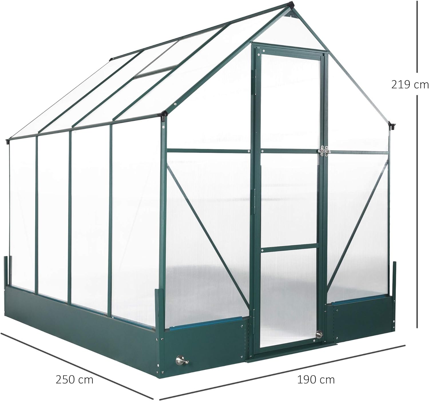 Outsunny Garden Walk-in Aluminium Greenhouse Polycarbonate with Plant Bed ,Temperature Controlled Window, Foundation, 6 x 8ft