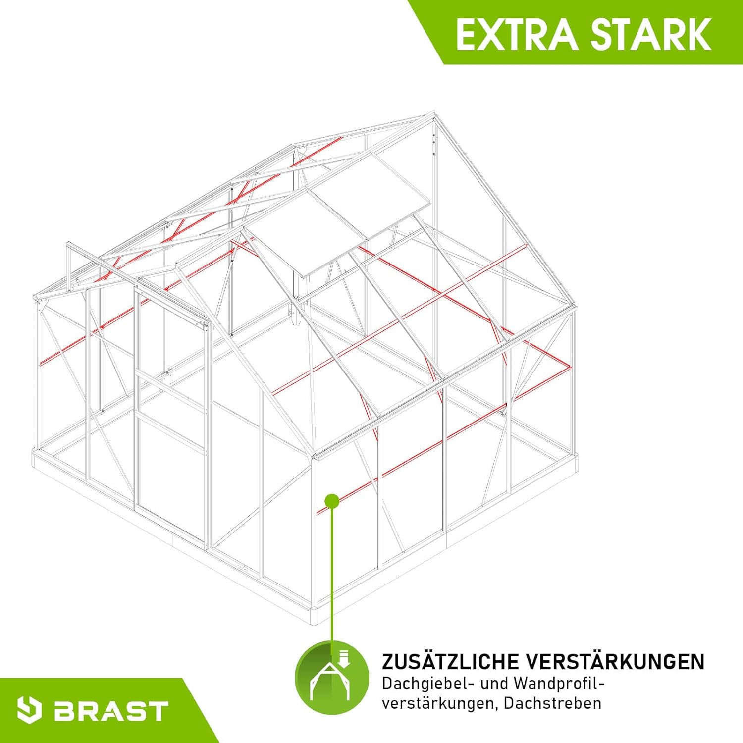 BRAST Aluminium Greenhouse with Base, 250 x 250 x 205 cm, TÜV Tested, 6 mm Hollow Chamber Panels Rustproof, Weatherproof, Temperature-Resistant