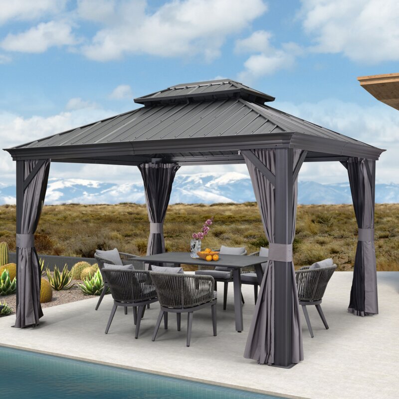 Outdoor 12 Ft. W x 10 Ft. D Aluminum Patio Gazebo