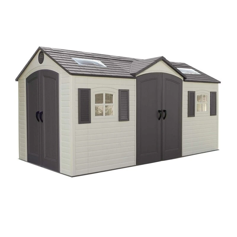 Double entry 15' wide x 8' deep plastic storage shed