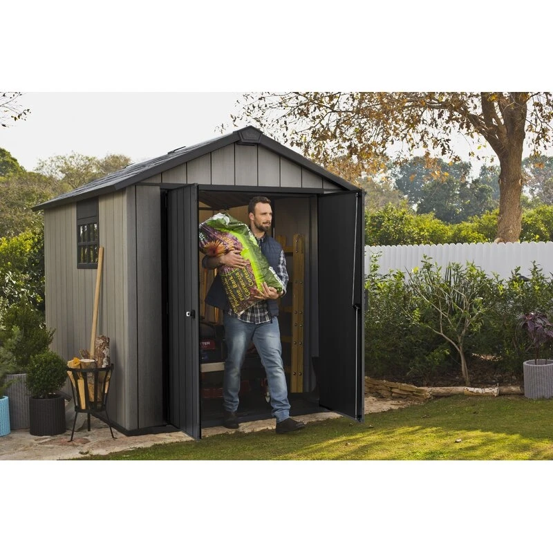 Auckland 7 x 7 ft antique distressed wood storage shed with high ceilings and victorian windows