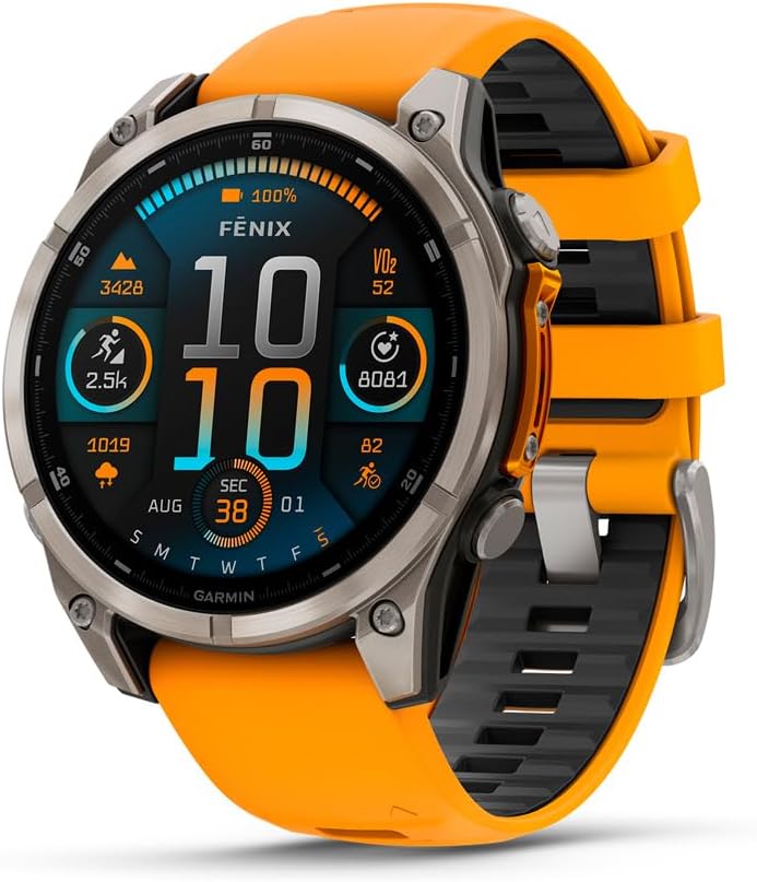 Garmin fēnix® 8 – 51 mm, AMOLED, Sapphire, Premium Multisport GPS Smartwatch, Long-Lasting Battery Life, Dive-Rated, Built-in LED Flashlight, Titanium with Spark Orange/Graphite Band