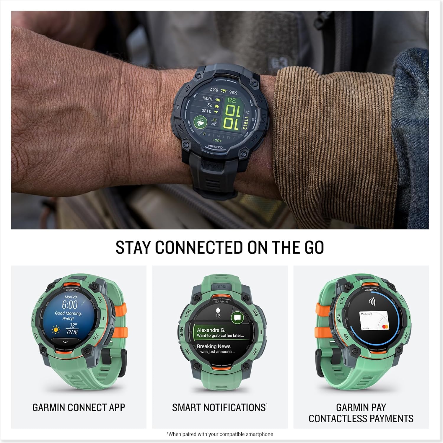Garmin Instinct® 3 Tactical Edition, 50mm, Solar Charged Display, Rugged Outdoor GPS Smartwatch
