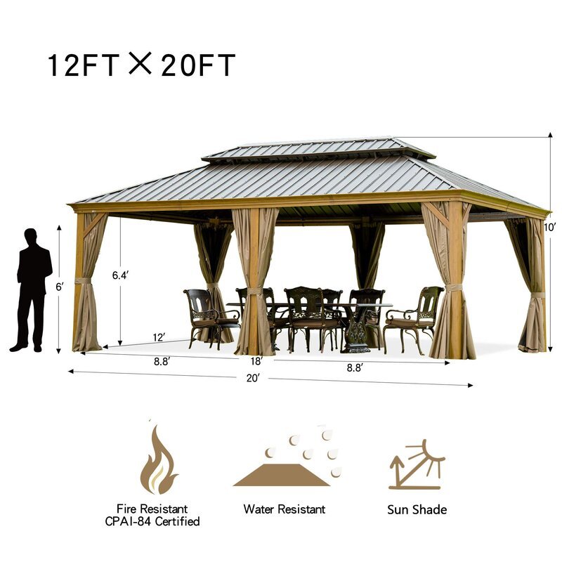 Cavus 20 Ft. W x 12 Ft. D Galvanized Steel Patio Gazebo