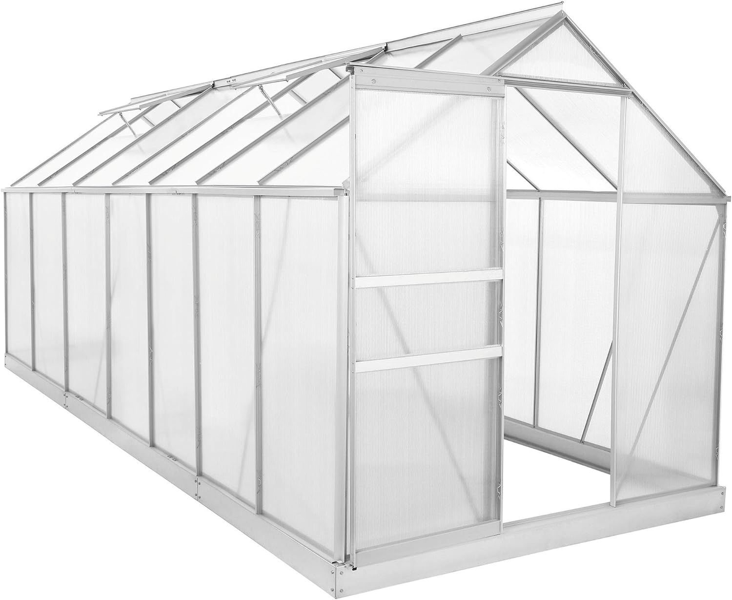Zelsius Aluminium Garden Greenhouse in Various Sizes with Twin-wall Sheets, optionally with a Steel Base Frame