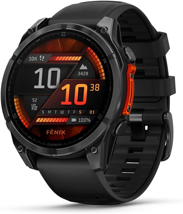 Garmin fēnix® 8 – 51 mm, AMOLED, Sapphire, Premium Multisport GPS Smartwatch, Long-Lasting Battery Life, Dive-Rated, Built-in LED Flashlight, Titanium with Spark Orange/Graphite Band