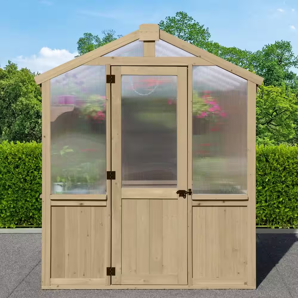Meridian 6.7 ft. x 6 ft. Garden Plant Greenhouse with Double-Wall Poly Windows, Automatic Roof Vent and Air Flow Base