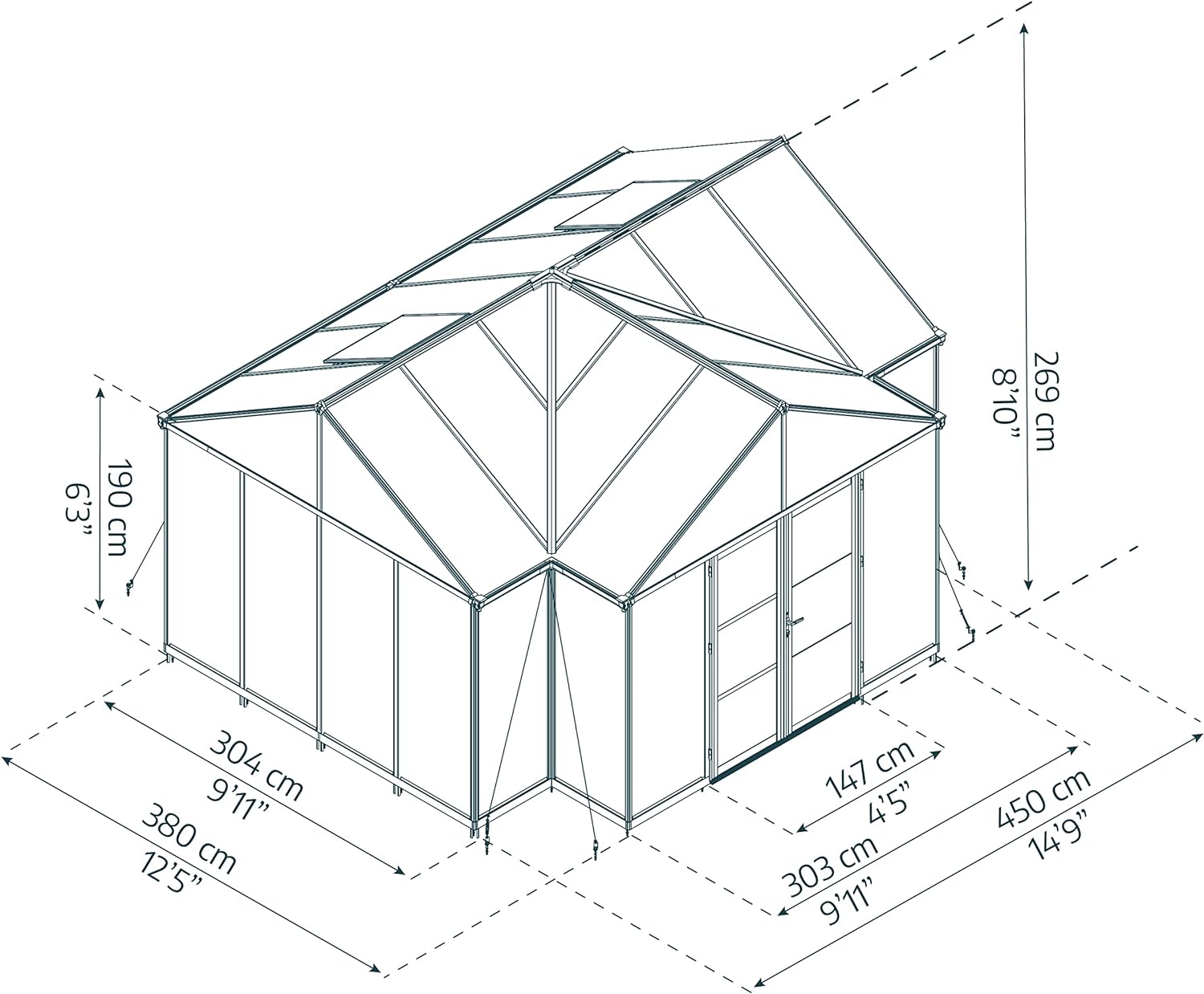 Palram - Canopia Triomphe Chalet 12 Ft. x 15 Ft. Greenhouse Kit, All-Season DIY Walk in Victorian Green House for Gardening, Outdoor Living (Charcoal Gray)