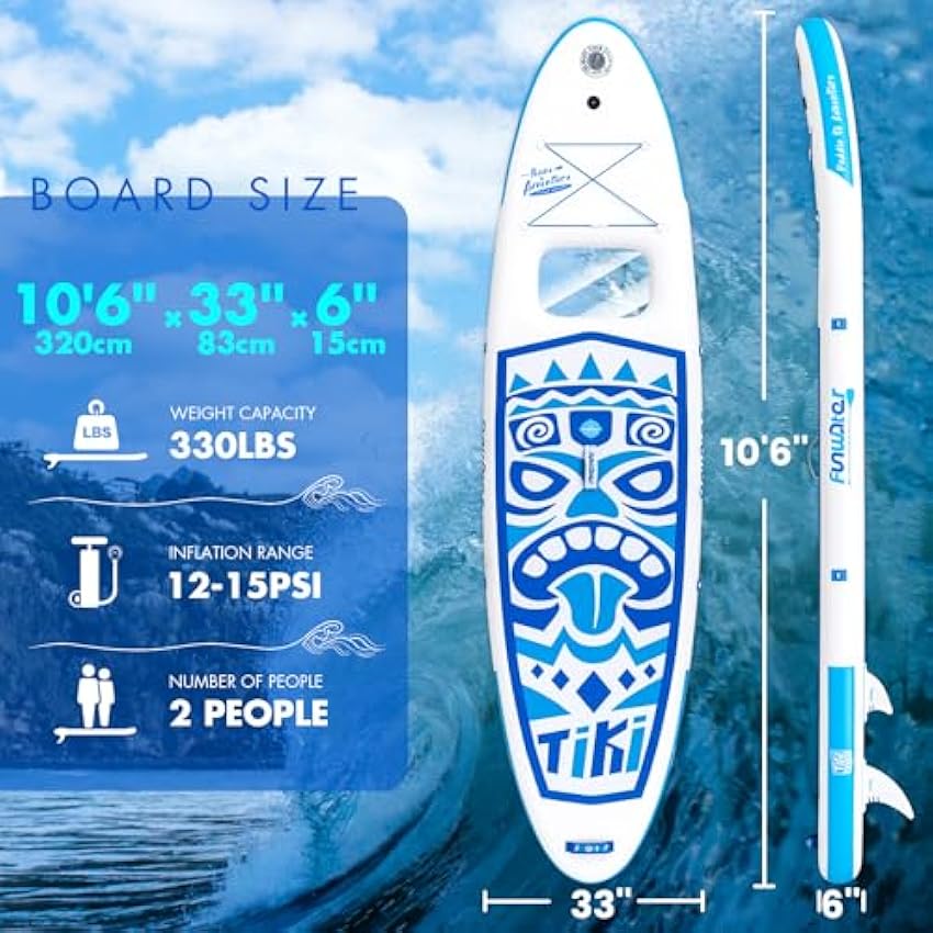 FunWater Inflatable Stand Up Paddle Board with Premium SUP Paddleboard Accessories, Wide Stable Anti-Slip EVA Deck, Paddle Boards for Adults & Youth of All Skill Levels