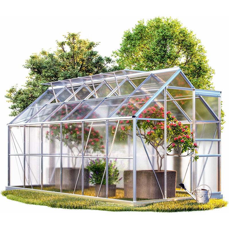 Gardebruk Aluminium Greenhouse 11,73m³ outdoor shelter for Plants, Vegetables Fruits 380x190cm 4 windows