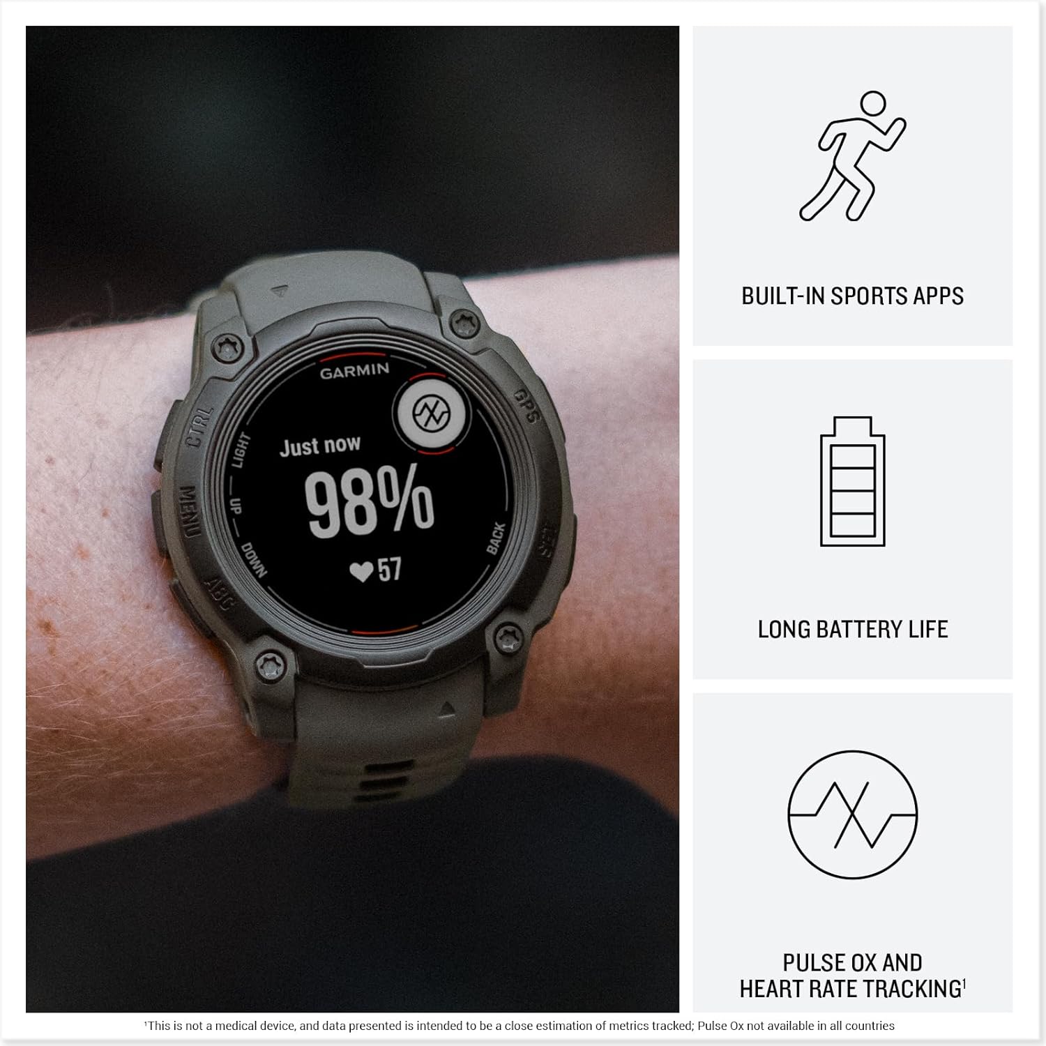 Garmin Instinct® 3 Tactical Edition, 50mm, Solar Charged Display, Rugged Outdoor GPS Smartwatch