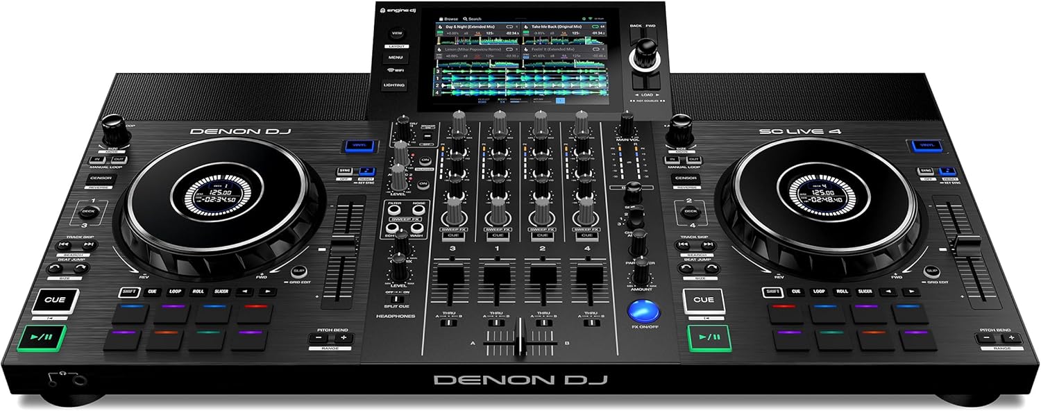 Denon DJ SC LIVE 4 Standalone DJ Controller with Stem Separation on 4-Decks, Wi-Fi Streaming, Build-in Speakers, Serato DJ and Virtual DJ Compatible
