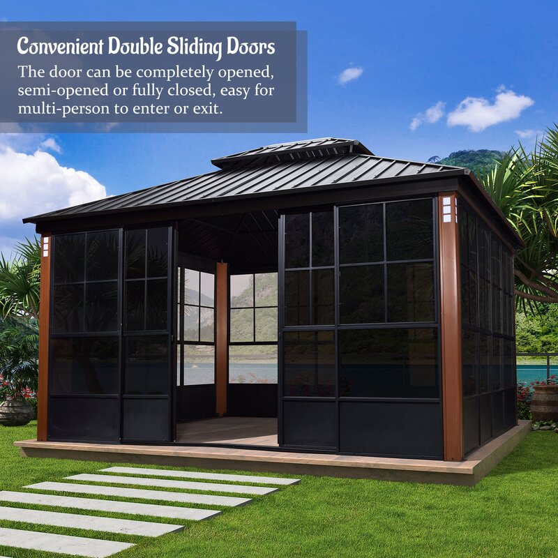 Double Tier 14 Ft. W x 12 Ft. D Metal Patio Gazebo