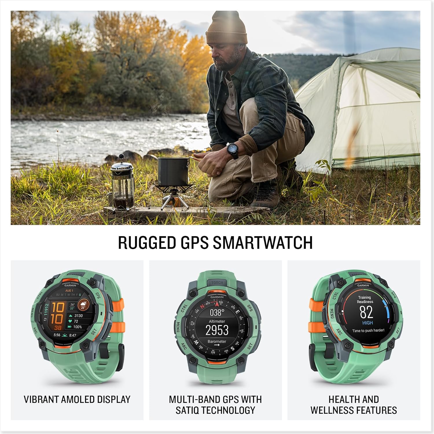Garmin Instinct® 3 Tactical Edition, 50mm, Solar Charged Display, Rugged Outdoor GPS Smartwatch