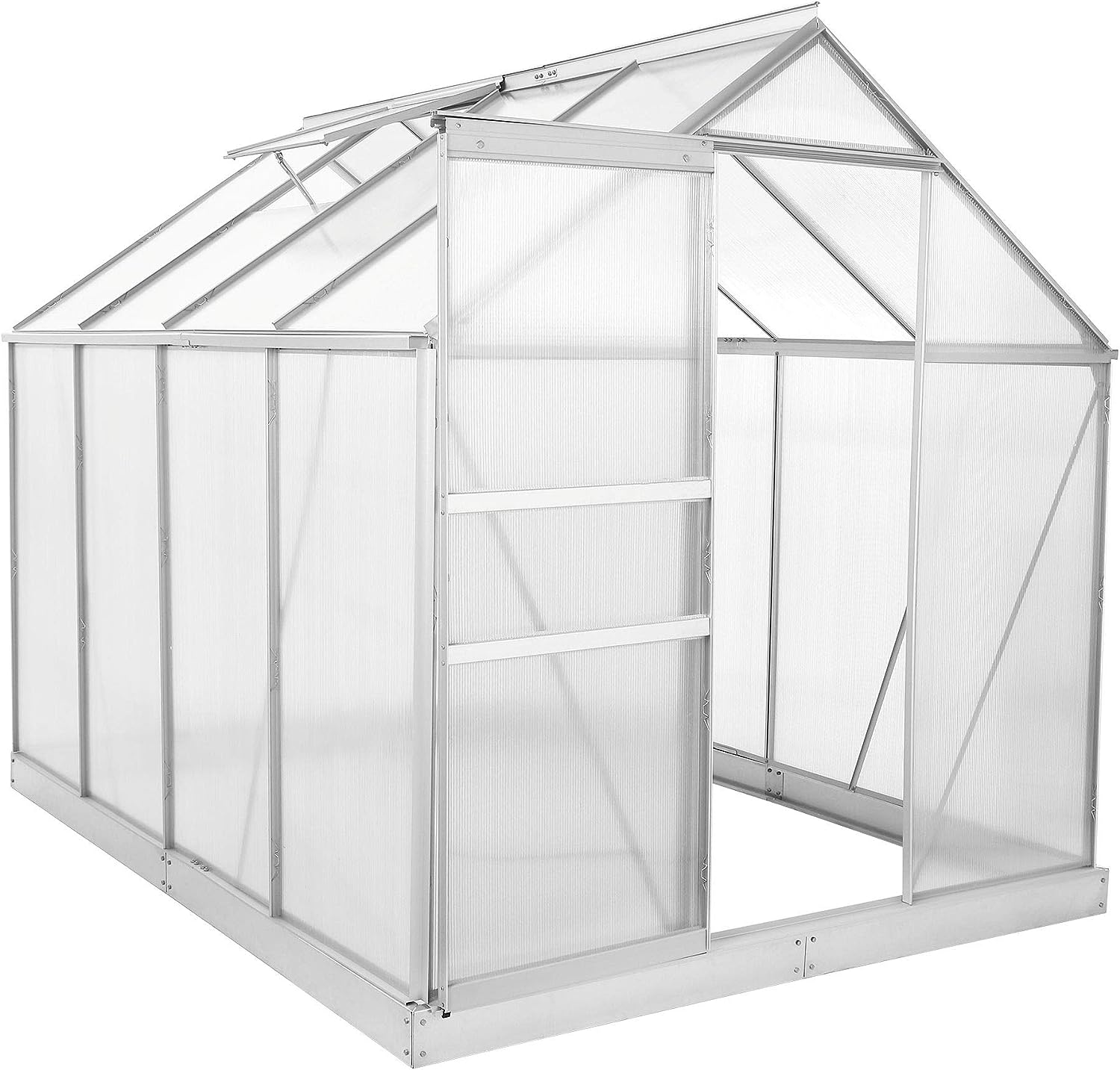 Zelsius Aluminium Garden Greenhouse in Various Sizes with Twin-wall Sheets, optionally with a Steel Base Frame