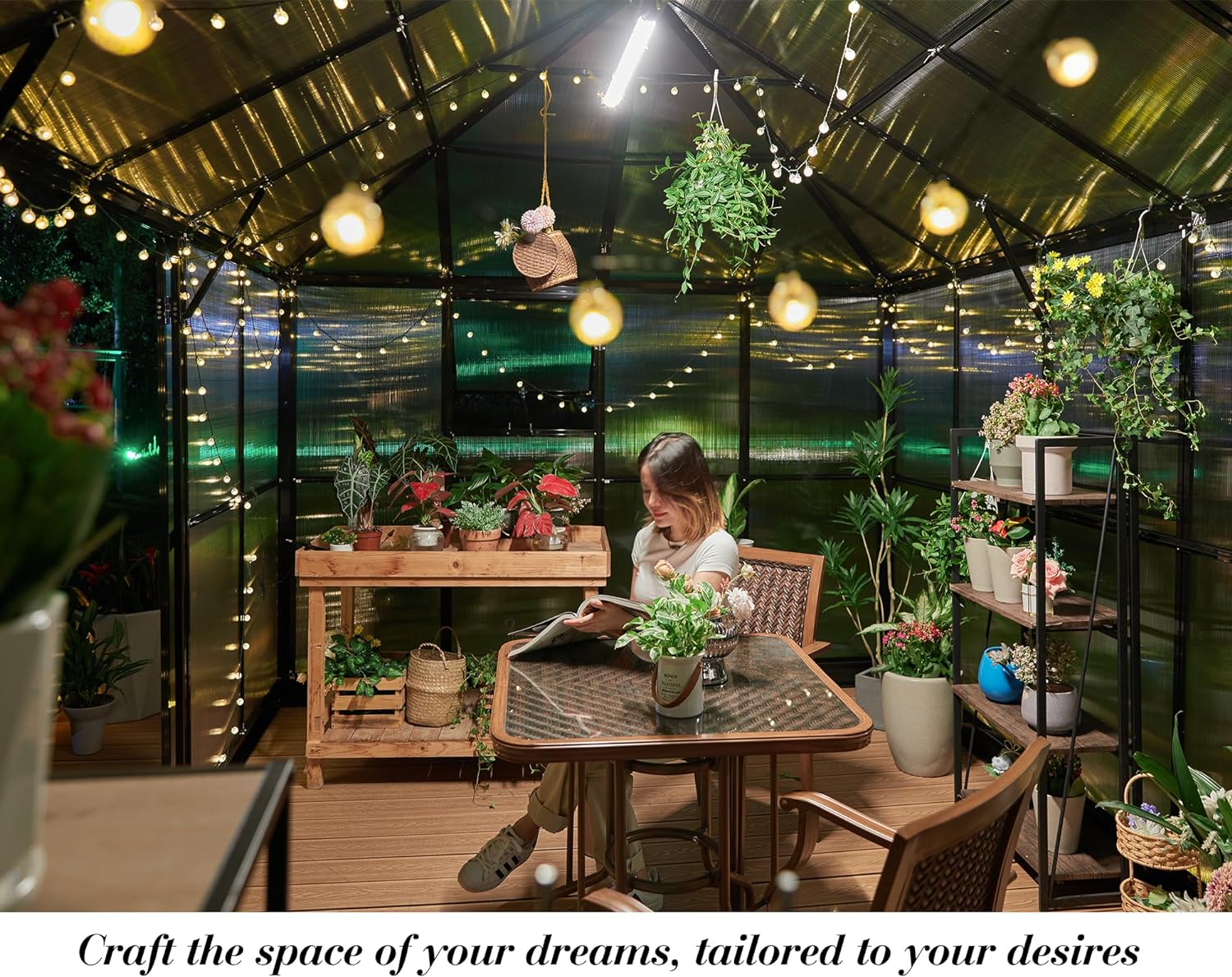 Jocisland 14x9.5x9 FT Greenhouse - Outdoor Aluminum Polycarbonate Greenhouse with 2 Ventilation and Rain Gutter, Double Doors with Hook, Walk in Greenhouse for Outdoors, Garden, Backyard