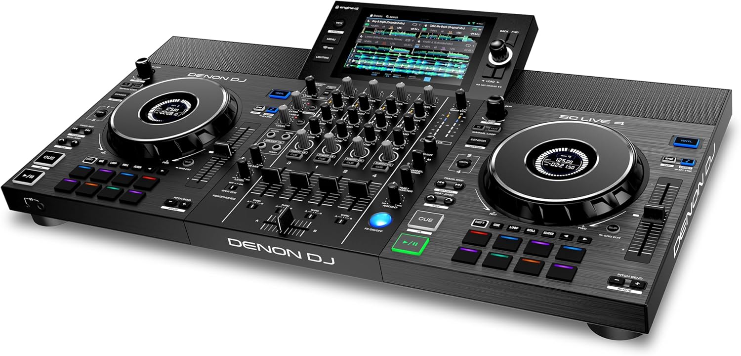Denon DJ SC LIVE 4 Standalone DJ Controller with Stem Separation on 4-Decks, Wi-Fi Streaming, Build-in Speakers, Serato DJ and Virtual DJ Compatible