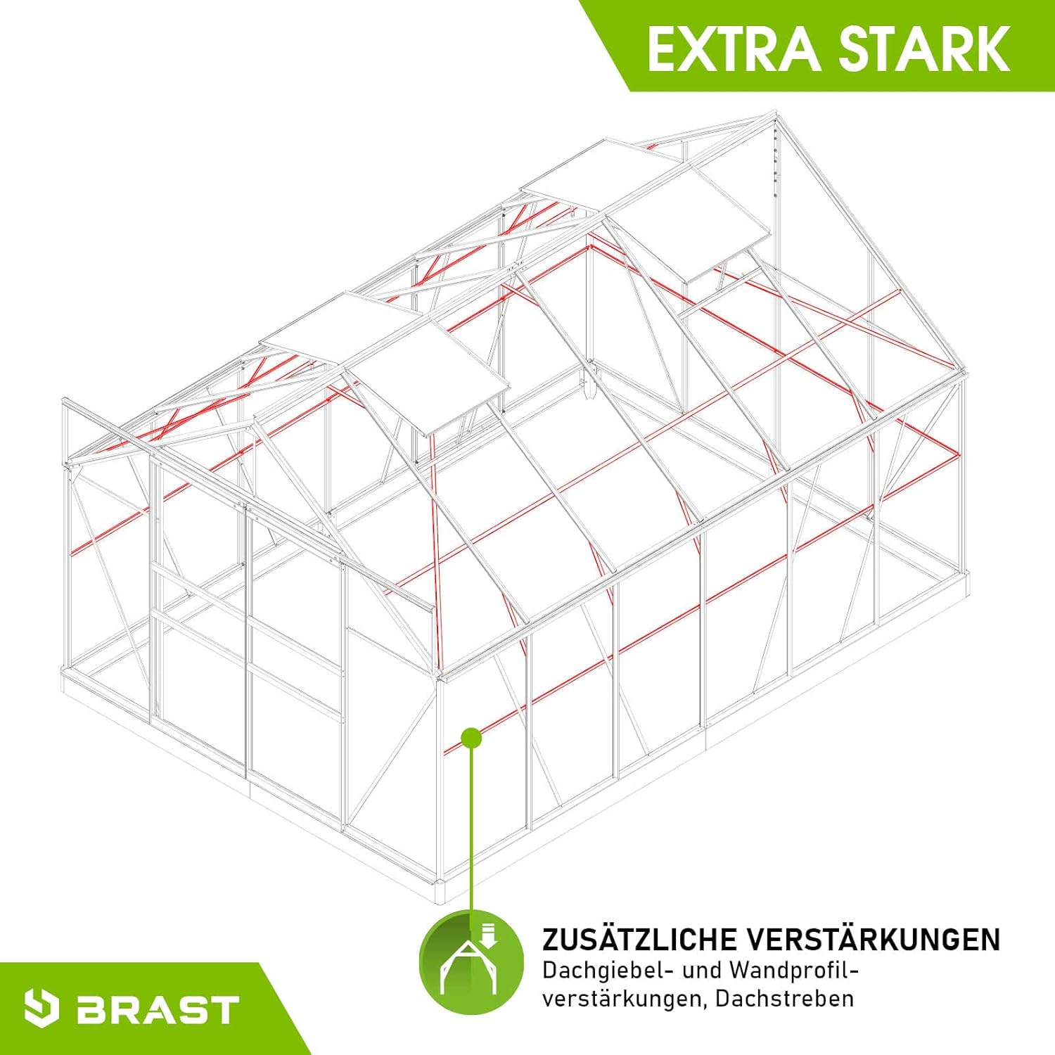 BRAST Aluminium Greenhouse with Base,380 x 250 x 235 cm, TÜV Tested, 6 mm Hollow Chamber Panels, Rustproof/Weatherproof/Temperature-Resistant