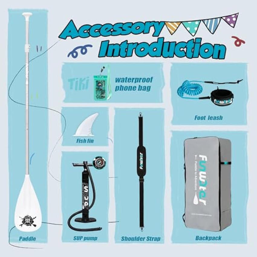 FunWater Inflatable Stand Up Paddle Board with Premium SUP Paddleboard Accessories, Wide Stable Anti-Slip EVA Deck, Paddle Boards for Adults & Youth of All Skill Levels