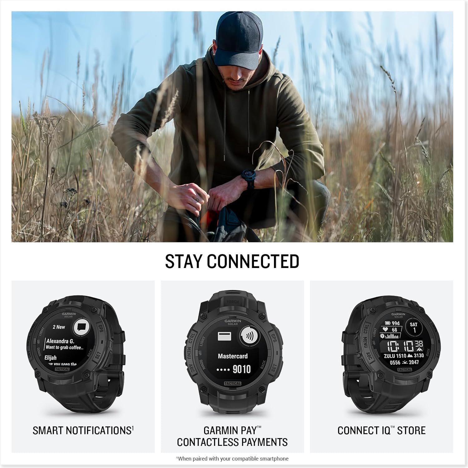 Garmin Instinct® 3 Tactical Edition, 50mm, Solar Charged Display, Rugged Outdoor GPS Smartwatch