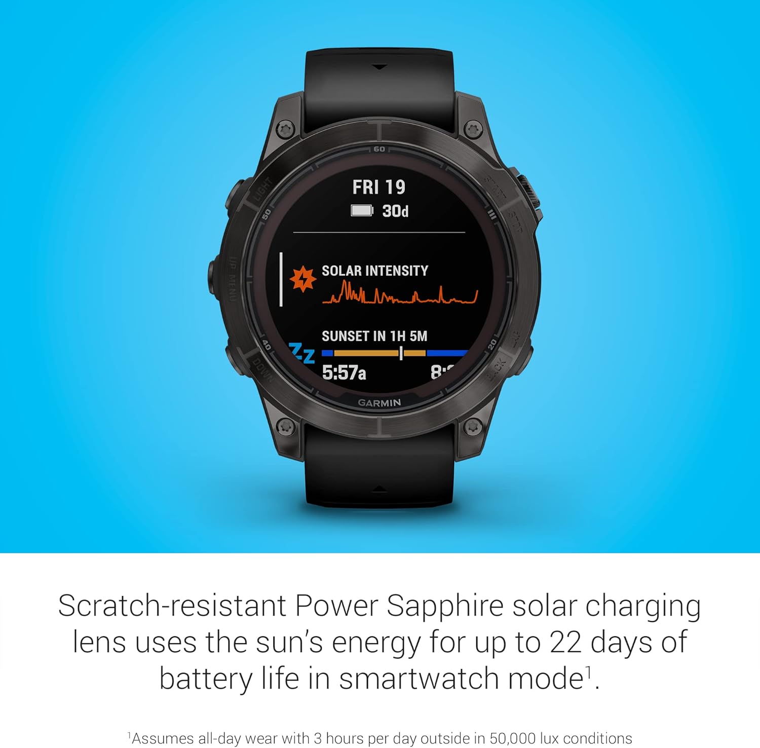 Garmin fēnix 7X Pro Sapphire Solar, Multisport GPS Smartwatch, Built-in Flashlight, Solar Charging Capability, 010-02778-10, Black