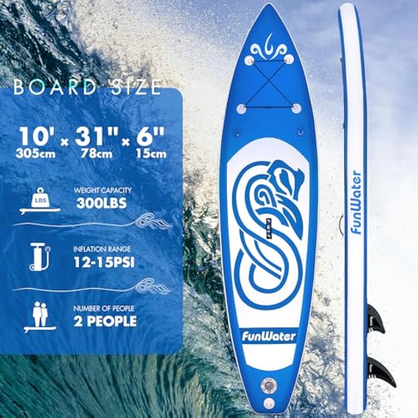 FunWater Inflatable Stand Up Paddle Board with Premium SUP Paddleboard Accessories, Wide Stable Anti-Slip EVA Deck, Paddle Boards for Adults & Youth of All Skill Levels