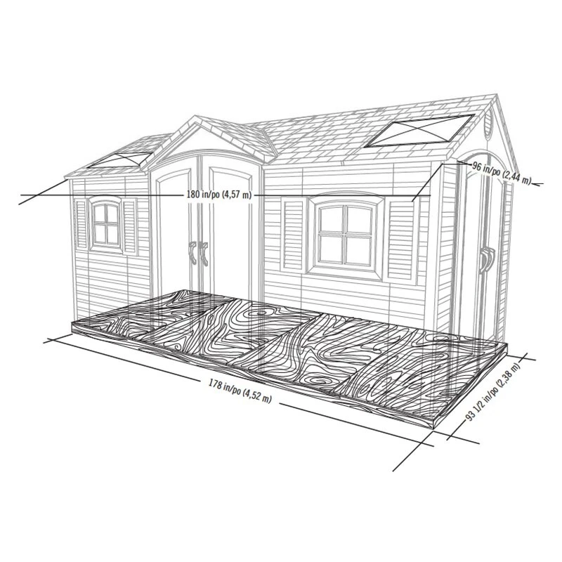 Double entry 15' wide x 8' deep plastic storage shed